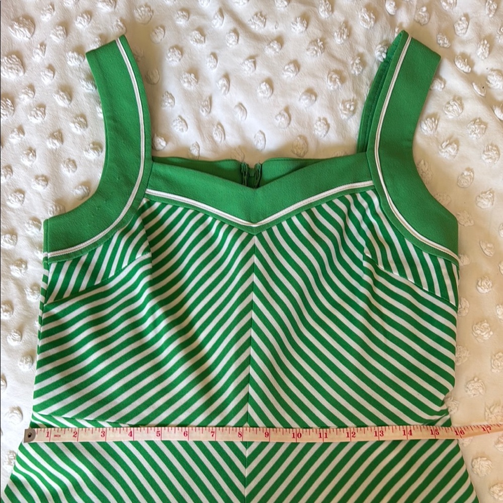 Vintage Mid Century Diolen Green and White Striped Dress